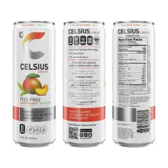 CELSIUS Fizz Free Peach Mango Green Tea Functional Energy Drink - 12 fl oz Single Can