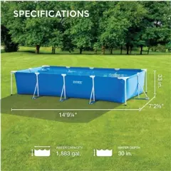 INTEX Rectangular Frame 14.9 ft x 7.2 ft x 2.75 ft Above Ground Swimming Pool Set: Filter Pump &ndash; Rust-Resistant Frame &ndash; Tool-Free Assembly &ndash; 28279EH