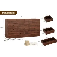 12 Drawer Dressers & Chests of Drawers, Wood Storage Drawer Dresser with Power Outlet