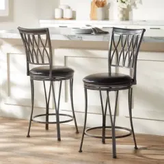 Elm Lane Black Swivel Bar Stools Set of 2 24 1/2" High Traditional Round Cushion Upholstered Kitchen Counter Height Island Home