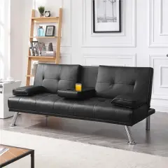 Yaheetech Convertible Faux Leather Sofa Bed Futon with Armrest