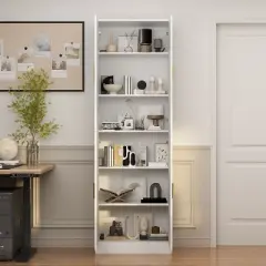 Famapy White 6-Shelf Multi-Space Storage Cabinet Tall Shelf Adjustable Compartments