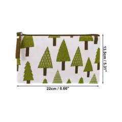 Unique Bargains Women's Green Trees Large Cosmetic Bag White Green 1 Pc