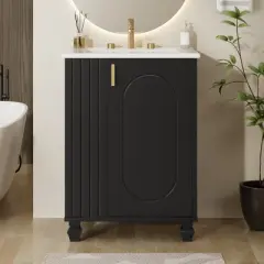 Christopher Knight Home Bathroom Vanity with Ceramic Sink, Bathroom Cabinet with Door Shelf & Side Open Storage & Solid Wood Frame & Soft Closing Door