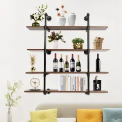 YIYIBYUS Industrial Pipe Shelving Wall Mounted, 4 Tier Rustic Metal Wine Rack