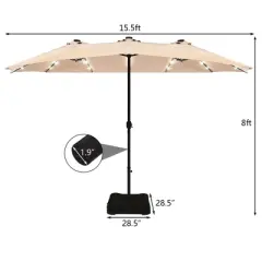 Costway 15Ft Patio Double-Sided Solar LED Market Umbrella Crank Base BeigeTanOrangeBurgundy
