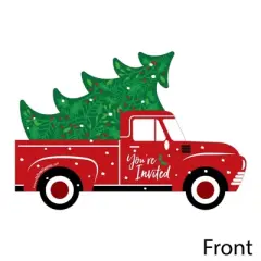 Big Dot of Happiness Merry Little Christmas Tree - Shaped Fill-in Invitations - Red Truck Christmas Party Invitation Cards with Envelopes - Set of 12