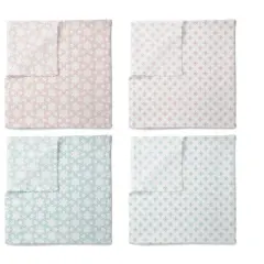 Bacati - Petals/Floral  Muslin Swaddling Blankets set of 4 Aqua/Coral