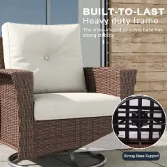 LayinSun Wicker Patio Furniture Set with Fire Pit Table, Classis Outdoor Conversation 360 Degree Swivel Chairs Set with Coffee Table