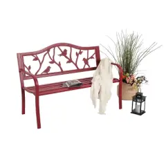 Metal Patio Bench with Steel Frame - Red - Captiva Designs