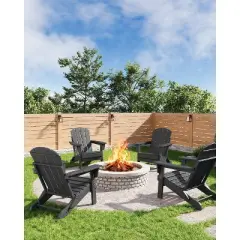 Folding Adirondack Chairs, HDPE Plastic Outdoor Chairs with Wood Texture - 380Lbs & Weather Resistant