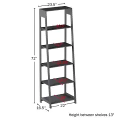 Lavish Home 5-Tier Wooden Ladder Bookshelf &ndash; Freestanding Leaning Look, Gray