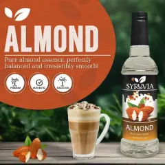 Syruvia Almond Syrup for Coffee 25.4 fl oz Premium Coffee Flavoring Syrup