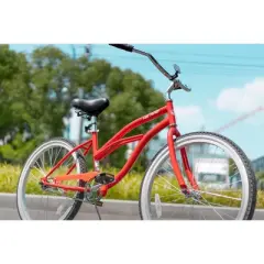 HILAND 24 26 inch Beach Cruiser Bike for Adults Women Men, Step Through City Commuter Bicycle, Black/Blue/Red