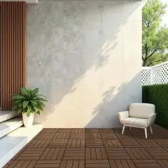 11 PCS 11.7" X 11.7" Square Plastic Wood Deck Tiles, Outdoor Terrace Flooring，Light Brown