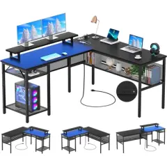 Aheaplus 55.5'' Reversible L-shaped Desk with Power Outlets and RGB LED Lights, Computer Table with CPU Stand and Monitor Stand