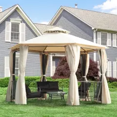 Outsunny 13' x 13' Outdoor Patio Gazebo Canopy Pavilion with Removable Mesh Netting, Curtains, Double Tiered Roof, UV Protection & Large Floor Space