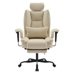 GDFStudio Bernie Faux Leather Upholstery Reclining Swivel Office Chair with Footrest and Adjustable Headrest