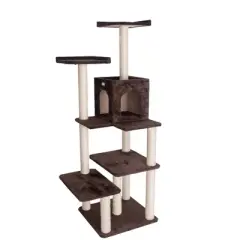 GleePet GP78680723 66-Inch Real Wood Cat Tree In Coffee Brown With Four Levels, Two Perches, Condo