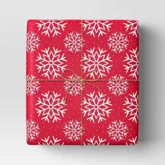 40" 220 sq ft Christmas Roll Wrap White Snowflakes on Red - Wondershop&trade;