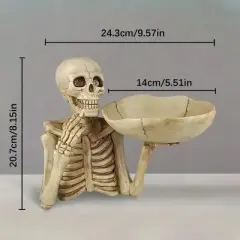 Skull Tray Ornament with Bowl &uml;C Unique Skeleton Design for Indoor & Outdoor Decor, Perfect for Halloween, or Gothic Themed Rooms