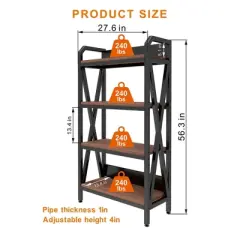 56" Tall Kitchen Bakers Rack, 4 Tier Microwave Stand with Storage, Industrial Bookcase, Freestanding Coffee Bar Station for Spices, Cups, Pots