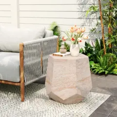 Christopher Knight Home Gerda Outdoor Hexagonal Shape Travertine Lightweight Concrete Side Table