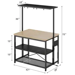 GustoWave 42"/47" Kitchen Island Storage Bakers Rack Multi-Functional Microwave Oven Stand Shelf with 3 Tier Storage, Metal Coffee Bar Table