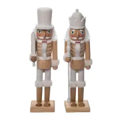 Transpac Large Rustic White Wood Nutcracker Set of 2 Christmas Home Decorations Decorative Objects