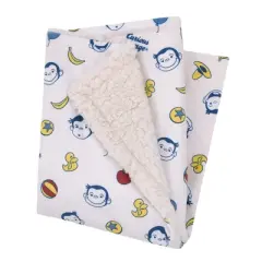 Universal Curious George White, Blue, Red, and Yellow Balloons, Bananas and Hats Super Soft Cuddly Plush Baby Blanket