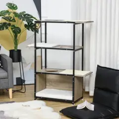 PawHut 48"H Cat Tree Cat Activity Tower with 3 Climbing Platforms, 1 Condo, Scratch Pad and Removable Cushions, gray/Black