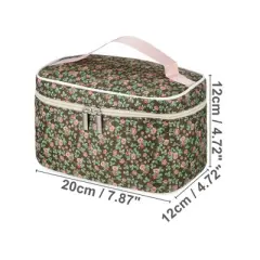 Unique Bargains Portable Peony Cosmetic Bag Green Pink 1 Pc
