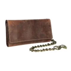 CTM Men's Crazy Horse Leather RFID Long Trifold Chain Wallet