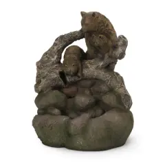 NAYSAYE Fountain Bear Family Two Tier Design with Cascading Water for Garden Patio Outdoor, Brown, 19.5"*15.75"*24.75"