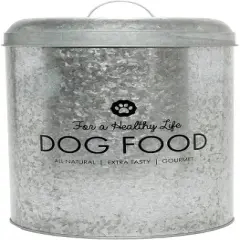 Amici Pet Buster Healthy Life Dog Food Large Galvanized Metal Storage Bin, Airtight with Lid and Metal Handles, 17 lbs Dry Food Capacity