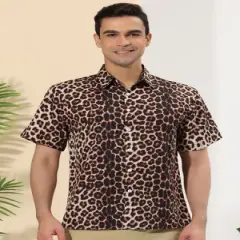 Lars Amadeus Men's Casual Summer Animal Leopard Printed Short Sleeves Button Shirts