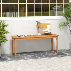 Tangkula 47" Long Patio Dining Bench w/ Slatted Seat Backless Wooden Picnic Bench