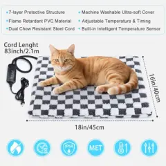 JOEJOY Pet Heating Pad,Dog Cat Heated Mat with 11 Adjustable Temperature & Timer, Chew Resistant Cord and Auto Power-Off, Waterproof Pet Pad