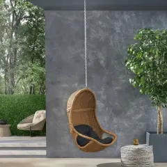 Orville Indoor/Outdoor Wicker Hanging Chair with 8' Chain - Light Brown/Dark Gray - Christopher Knight Home