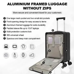 ZACHVO 20-Inch Aluminum Carry-On Luggage, 22&times;14&times;9 Airline-Approved Hardshell Suitcase with Front Compartment, Spinner Wheels, TSA Lock &ndash; Grey