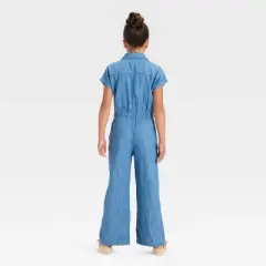 Girls' Short Sleeve Jumpsuit - Cat & Jack&trade; Blue Denim