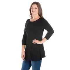 24seven Comfort Apparel Womens Plus Size Ruched Sleeve Swing Tunic Top