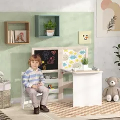 APRILSOUL Kids Table and Chair Set, 3 in 1 Kids Art Table and Chair Set with Storage Shelves for 3-8 Years, White