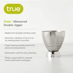 True Vista Bar Cart Accessory Measured Double Cocktail Jigger Set of 1, Silver