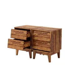 Gulches 2 Set Vintage-Style Nightstands with Bevel Design, Hidden Drawer Pulls, Mid Century Modern Bedroom Night Stands