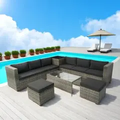 Mshliw 8-Piece Patio Sectional Wicker Rattan Sofa Set with Storage Box, Wicker & Cushions, Outdoor Furniture for Garden, Balcony, or Backyard