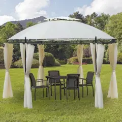 Outsunny 11.5' Steel Outdoor Patio Gazebo Canopy with Double roof Romantic Round Design & Included Side Curtains