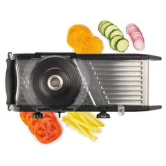 PL8 Professional Mandoline Black: Stainless Steel & ABS Vegetable Slicer, 4 Blades, Dishwasher-Safe