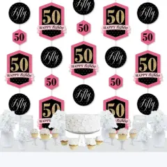 Big Dot of Happiness Chic 50th Birthday - Pink, Black and Gold - Birthday Party DIY Dangler Backdrop - Hanging Vertical Decorations - 30 Pieces