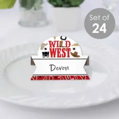 Big Dot of Happiness Western Hoedown - Wild West Cowboy Party Tent Buffet Card - Table Setting Name Place Cards - Set of 24